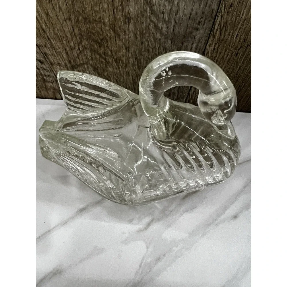 Vintage Swan On Basket Trinket Box Jewelry Box Candy Dish Pressed Cut Glass